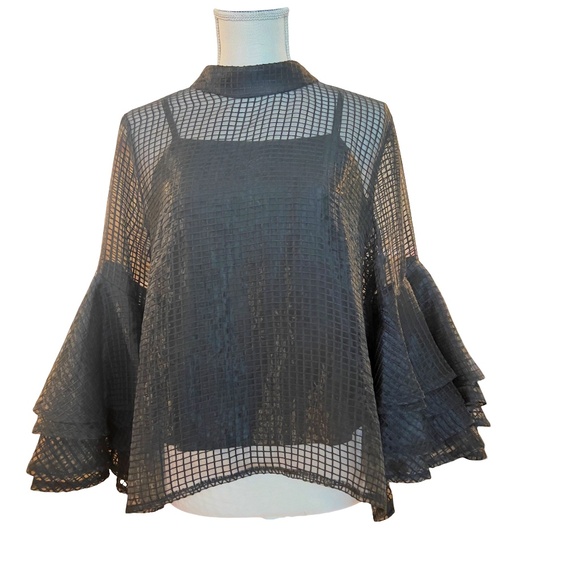 TRUE LIFE NY Tops - # A277  True Life New York Modern Gothic  Black  Sheer Grid Top NWOT L